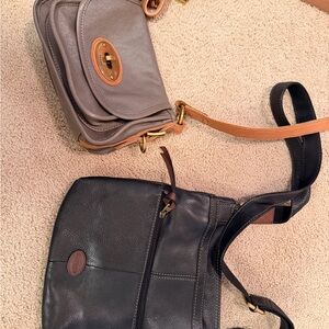 Fossil Gray and Black Leather Crossbody Bags